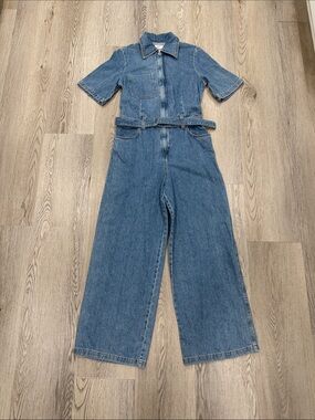 Mango Denim Short-Sleeve Jumpsuit Jeans - Blue